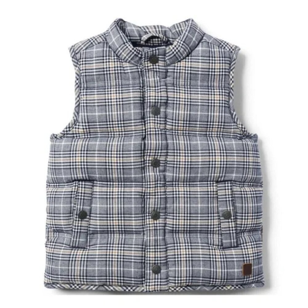 Janie and Jack Navy Blue White Plaid Puffer Sweater Vest